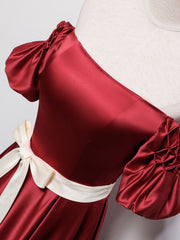 Simple Burgundy Satin Long Corset Prom Dress Burgundy Corset Bridesmaid Dress outfit, Evening Dress Style